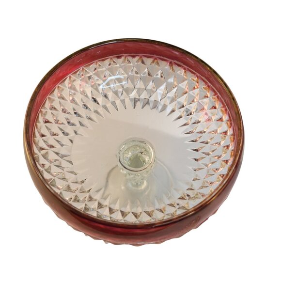 Vintage, Red Ruby Flash, Indiana Glass, Diamond Point, Compote with Lid, - Picture 3 of 12
